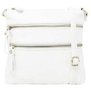 White Multi-Pocket Double Zipper Purse Crossbody